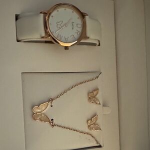Elegant White and Gold Watch and Jewelry Set
